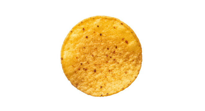 Crispy round yellow tortilla chip isolated on a clean background isolated on transparent background