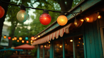 Guinguette avec guirlandes lumineuses