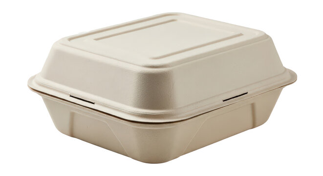 Eco-friendly molded fiber takeout food container on white background isolated on transparent background