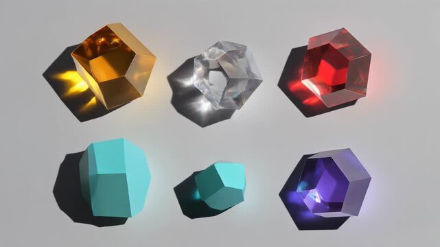 Set of colored shape on white background. Hexagonal prism, crystal and other shapes with 