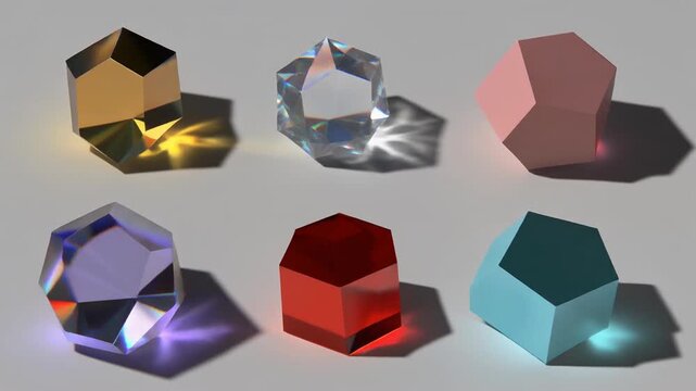 Set of colored shape on white background. Hexagonal prism, crystal and other shapes with 