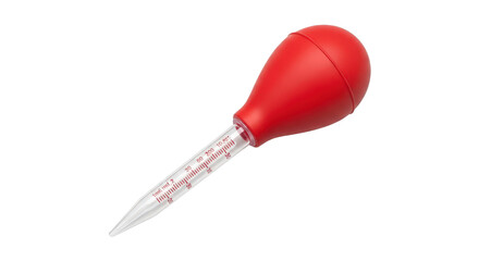 Laboratory liquid dropper with red bulb and clear glass tube isolated on transparent background