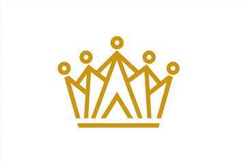 modern minimalist golden crown symbol featuring five stylized figures holding hands, representing unity and strength. This design conveys sense of community and collaboration