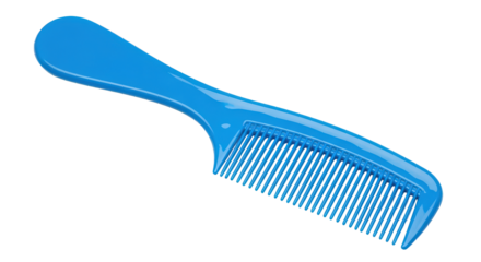 Bright blue plastic hair comb for essential daily grooming needs isolated on transparent background