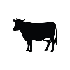 Black and white cartoon silhouette of a dairy cow isolated on white background