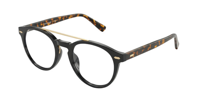 Stylish round eyeglasses with black frame, tortoise-shell temples isolated on transparent background