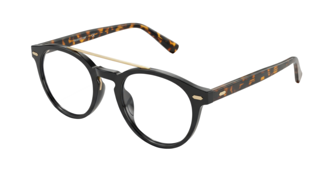 Stylish round eyeglasses with black frame, tortoise-shell temples isolated on transparent background
