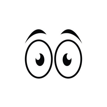 Minimalist cartoon eyes icon with raised eyebrows on a white background. Perfect for humor, surprise, curiosity, emotion, and social media design concepts in digital illustration projects.