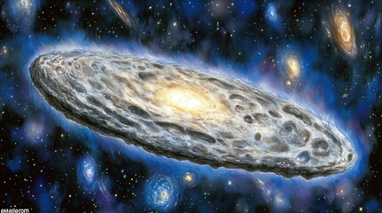 A single, glowing speck of cosmic dust on an epic journey through intergalactic space.
