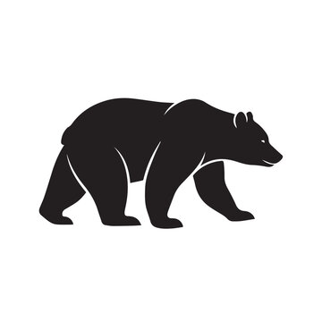 Silhouette of a bear isolated on white background, walking in the forest