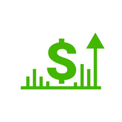 Green Stock Market Bar Chart with Dollar Sign Icon Isolated on Transparent Background. Vector Illustration