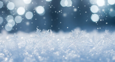 Macro View of Crystal Snowflakes on Sparkling Snow
