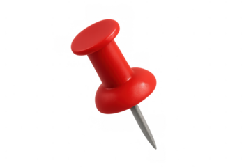 Red pushpin pointing downwards, creating reminder, notice, and organization concepts, transparent background