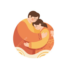 Warm Embrace Between A Couple In Earth Toned Outfits With Eyes Closed In A Gentle Hug