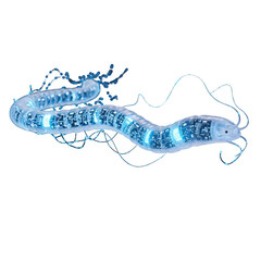 Futuristic glowing worm isolated on transparent background, showcasing advanced technology and bioluminescent design for science fiction concepts