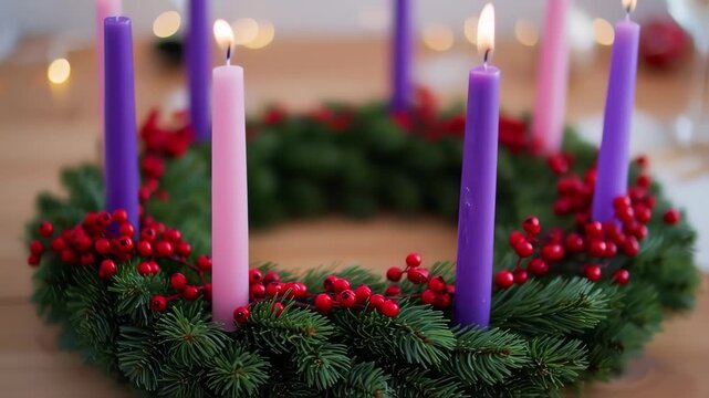 christmas candles on the table, advent