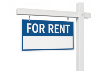 For rent sign property search concept with blank space for contact information and transparent background