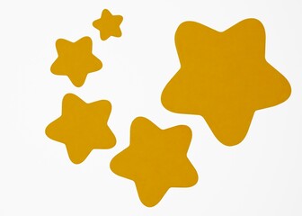 Five Golden 3D Stars Isolated on White Background Representing Top-Tier Quality, Five-Star Rating, Maximum Achievement, and Success
