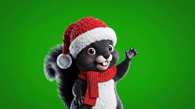 Cute Christmas Squirrel Waving &ndash; 3D Character on Green Screen