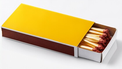 Yellow Paper Matchbox With Matches On White Background