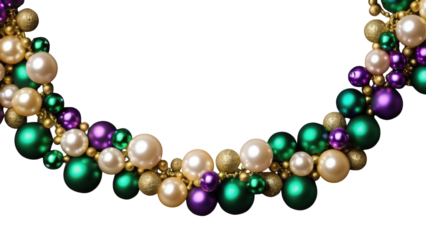 Christmas ornament border with metallic leaves and glossy baubles, suitable for web headers, social media posts, and winter decor projects.