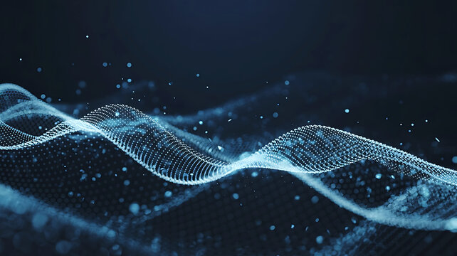 Abstract blue digital wave background with glowing particles and smooth flowing lines illustration - Powered by Adobe