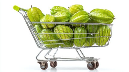 Star fruits are in a shopping cart isolated. It is usable for health, grocery concept.
