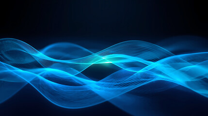 Abstract blue waves flowing with glowing light digital network futuristic background design
