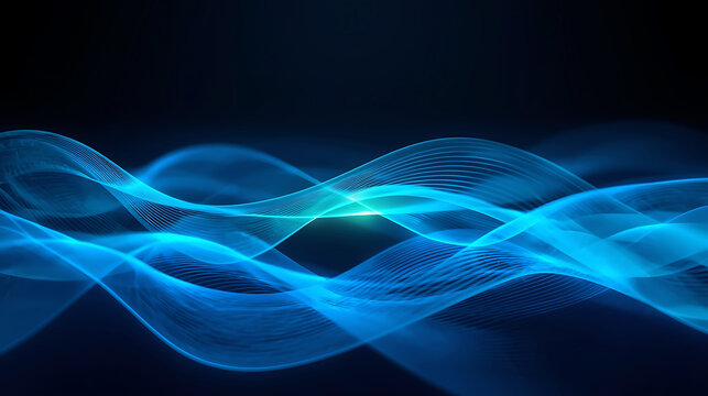 Abstract blue waves flowing with glowing light digital network futuristic background design