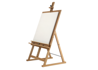 A wooden artist s easel with a blank canvas standing tall and ready for creative inspiration isolated on transparent background