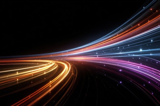 Abstract glowing curved light trails digital motion concept for technology innovation and digital transformation industry	