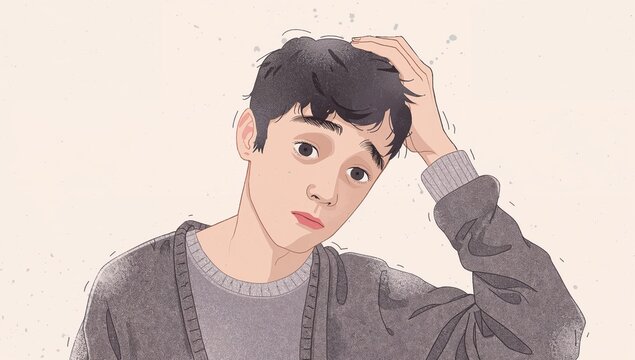 Worried young man with hand on head pondering life decisions and feeling stressed in modern times for mental health awareness campaigns - Powered by Adobe