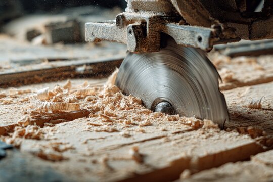 Circular saw in action crafting wooden masterpiece showing woodworking craftsmanship concept for construction - Powered by Adobe
