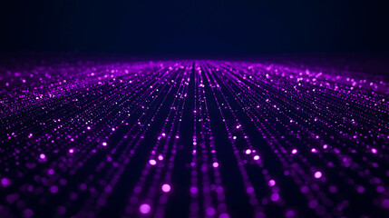 Abstract purple data stream background with shining particles and digital network structure