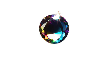 Faceted rainbow crystal diamond with vibrant reflections, perfect for backgrounds, digital art, or promotional materials.
