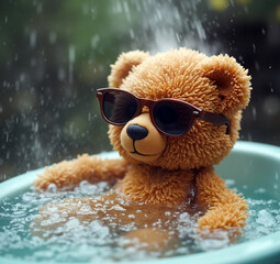 Teddy bear in pool