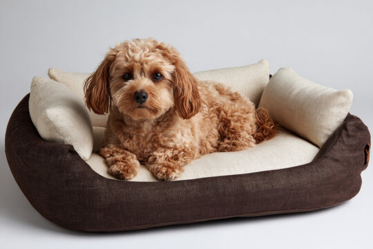Pet bed dark brown cream color comfortable cozy dog resting furniture for pets lifestyle