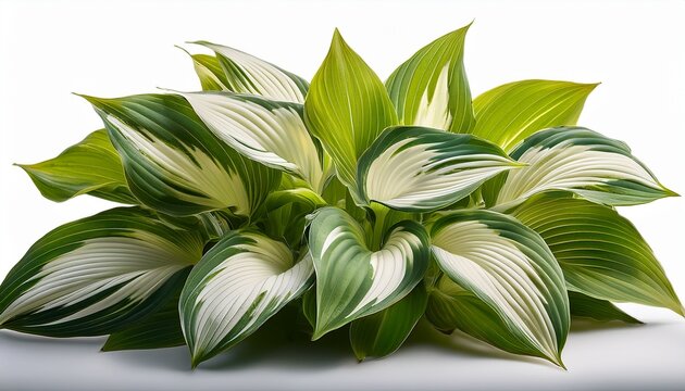 A Lush Green And White Variegated Hosta Plant With Broad Leaves Isolated On Transparent Background