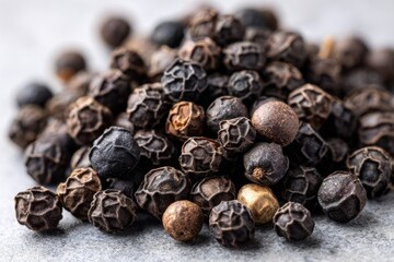 Obraz premium Close up cracked black peppercorns scattered macro spice ingredient cooking 