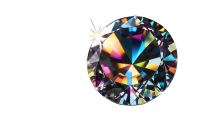 Isolated sparkling gem with prismatic colors and glossy facets, suitable for jewelry ads, fashion, or branding visuals.