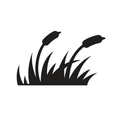 🌿 Black Silhouette of Cattails and Wetland Reeds or Grasses