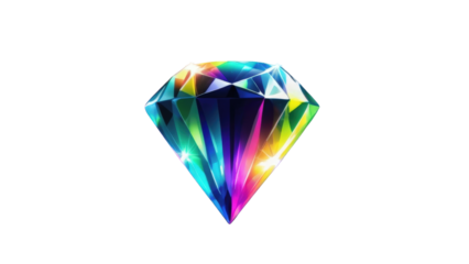 Radiant multicolored diamond gemstone isolated on white, ideal for luxury, jewelry, wedding, or creative design projects