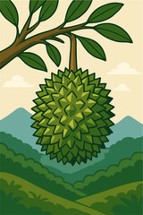 durian fruit vector on the tree
