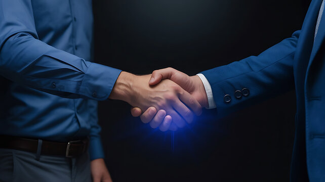 Successful business handshake in front of dark background symbolizing partnership and collaboration for success - Powered by Adobe