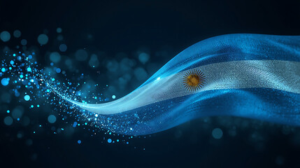 Waving Argentina Flag with Digital Particles Flowing for National Day Celebration Background