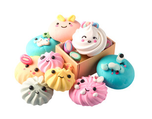 Fototapeta premium Colorful kawaii-style plush toys resembling adorable creatures with cute facial expressions and playful designs