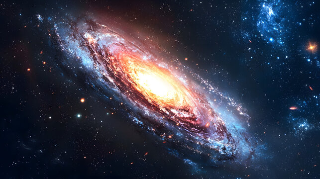 Cosmic Tapestry: A mesmerizing swirl of celestial bodies, ablaze with fiery hues and shrouded in the cosmic expanse, unveils the wonders of the universe. 