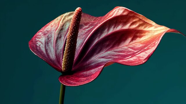 Elegant anthurium flower against a dark teal background. Sophisticated and vibrant.