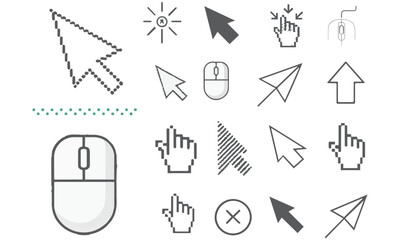 A versatile collection of digital cursor, pointer, and hand click icons in various modern styles. Perfect for web design, user interface elements, technology graphics, and creative digital projects  .