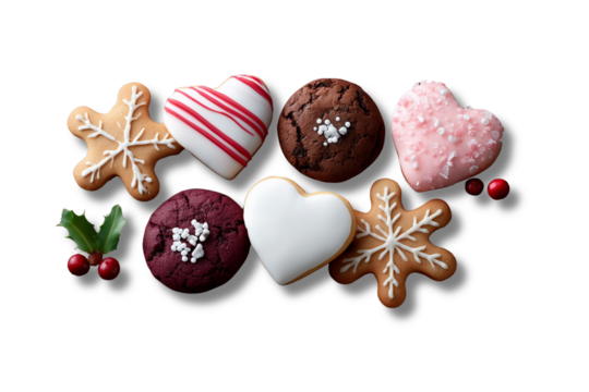 Christmas sweets and decorations on white background